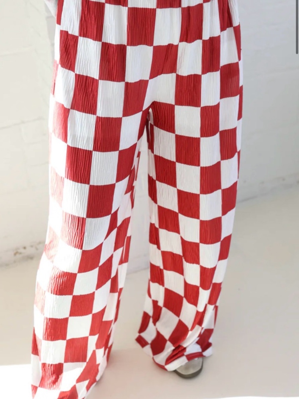 Checkerboard Wide Leg Pants in Red & White